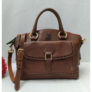 Dooney & Bourke Florentine Brown Leather Buckle Pocket Top Handle Satchel Bag